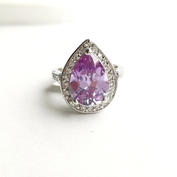 NWT Amethyst CZ Halo Ring Teardrop Pear Cut Size 7 - Picture 5 of 5